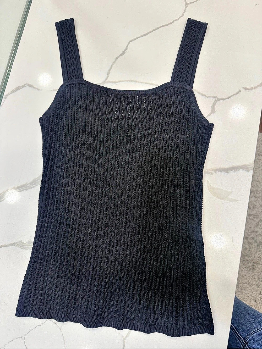 White house black market Ribbed Knit Tank Top in Black Size Small